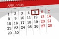 Calendar 2024, deadline, day, month, page, organizer, date, April, friday, number 5 Royalty Free Stock Photo