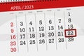 Calendar 2023, deadline, day, month, page, organizer, date, april, saturday, number 22