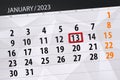 Calendar 2023, Deadline, Day, Month, Page, Organizer, Date, January, Friday, Number 13
