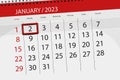 Calendar 2023, Deadline, Day, Month, Page, Organizer, Date, January, Monday, Number 2