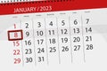 Calendar 2023, Deadline, Day, Month, Page, Organizer, Date, January, Sunday, Number 8