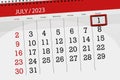 Calendar 2023, deadline, day, month, page, organizer, date, July, saturday, number 1