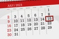 Calendar 2023, deadline, day, month, page, organizer, date, July, saturday, number 15