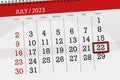 Calendar 2023, deadline, day, month, page, organizer, date, July, saturday, number 22