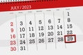 Calendar 2023, deadline, day, month, page, organizer, date, July, saturday, number 29