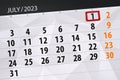 Calendar 2023, deadline, day, month, page, organizer, date, July, saturday, number 1