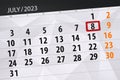 Calendar 2023, deadline, day, month, page, organizer, date, July, saturday, number 8