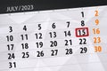 Calendar 2023, deadline, day, month, page, organizer, date, July, saturday, number 15