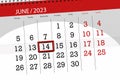 Calendar 2023, deadline, day, month, page, organizer, date, June, wednesday, number 14