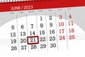 Calendar 2023, deadline, day, month, page, organizer, date, June, wednesday, number 21