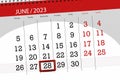 Calendar 2023, deadline, day, month, page, organizer, date, June, wednesday, number 28