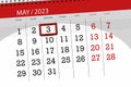 Calendar 2023, deadline, day, month, page, organizer, date, May, wednesday, number 3