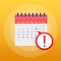 Calendar deadline or event reminder notification. Schedule, appointment, important date concept. Vector illustration.