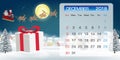 Calendar of DECEMBER 2018 gift box and santa claus