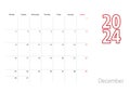 Calendar for December 2024 in modern design, planner template