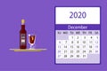 Calendar 2020. December monthly calendar decorated with cute Mulled wine bottle