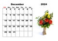 Calendar for 2024, December, with photo of flowers