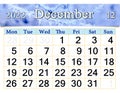 calendar for December 2022 with picture of tree branch covered with frost