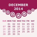 Calendar of December 2014 with spiral design Royalty Free Stock Photo