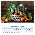 Calendar for December 2018 with still life. Fresh vegetables in Royalty Free Stock Photo