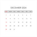 Calendar for December 2024. The week starts on Sunday.