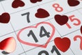 Calendar with decorative hearts. Valentines day