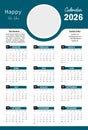 Calendar design template 2026 vector. Calendar 2026 Template vector. Editable Calendar Design 2026. calendar for 2026 Royalty Free Stock Photo