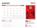 Calendar 2021 design, August month template, desk calendar 2021 layout, Royalty Free Stock Photo