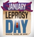 World Leprosy Day Design with Calendar, Bacillus and Pills, Vector Illustration