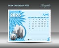 Calendar 2025 design- June 2025 template, Desk Calendar 2025 template blue flowers nature concept, planner, Wall calendar creative