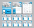 Calendar 2024 design set and blue cover calendar 2024 template, Week starts Sunday, Wall calendar 2025 year, set desk calendar