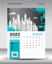 Calendar 2023 design template- August 2023 year layout, vertical calendar design, Desk calendar template, Wall calendar 2023