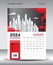 Calendar 2024 design template- August 2024 year layout, vertical calendar design, Desk calendar template, Wall calendar 2024