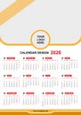 calendar design template for 2026 vector. calendar design template. Editable calendar design set. Royalty Free Stock Photo