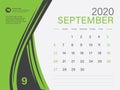 Calendar 2020 design Vector, Desk Calendar 2020 template, SEPTEMBER, Green concept, Week Start On Sunday, Planner, Stationery Royalty Free Stock Photo