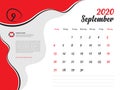 Calendar 2020 design Vector, Desk Calendar 2020 template, September, Week Start On Sunday, Planner, Stationery, Printing Royalty Free Stock Photo