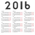 2016 calendar