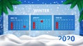 Calendar design 2020 year in vector. Cute Winter background, seasonal calendar December, January, February