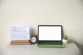 Calendar desk and laptop for Planner and organizer to plan and reminder daily appointment, meeting agenda, schedule, timetable, Royalty Free Stock Photo