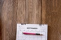 Calendar desk and pen for Planner and organizer to plan and reminder daily appointment, meeting agenda, schedule, timetable, and Royalty Free Stock Photo