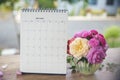 Calendar desk on table. Desktop Calender for Planner to plan wedding agenda, timetable, appointment, organization, management each Royalty Free Stock Photo