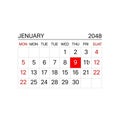 Calendar display for January 2048, starting on a Thursday. The la Royalty Free Stock Photo