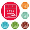 Calendar eleventh november icons circle set