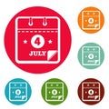 Calendar fourth july icons circle set