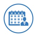 Calendar, employee, working hours icon. Rounded blue vector sketch