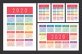 Calendar 2020, 2021, 2022 and 2023. English color vector set. Vertical and horizontal wall or pocket calender template. Colorful Royalty Free Stock Photo