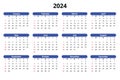 2024 calendar, english, horizontal. Simplevector illustration