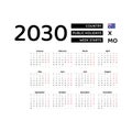 Calendar 2030 English language with Australia public holidays. Royalty Free Stock Photo