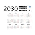 Calendar 2030 English language with Botswana public holidays. Royalty Free Stock Photo