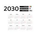 Calendar 2030 English language with Eritrea public holidays. Royalty Free Stock Photo